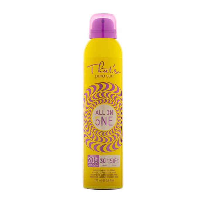 That'so All In One SPF 20/30/50+ Adiabroxo Enudatiko Antiiliako Xiro Ladi Somatos me Proodeftiki Antiliaki Prostasia se Morfi Sprei me Fusiko Energpoiiti Mavrsismatos (DHA) 100ml